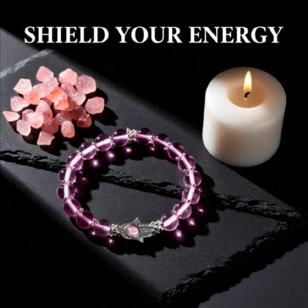 Spring Sunshine Bracelet • Girly Pink Hydrothermal Beads • Hamsa Hand Protection